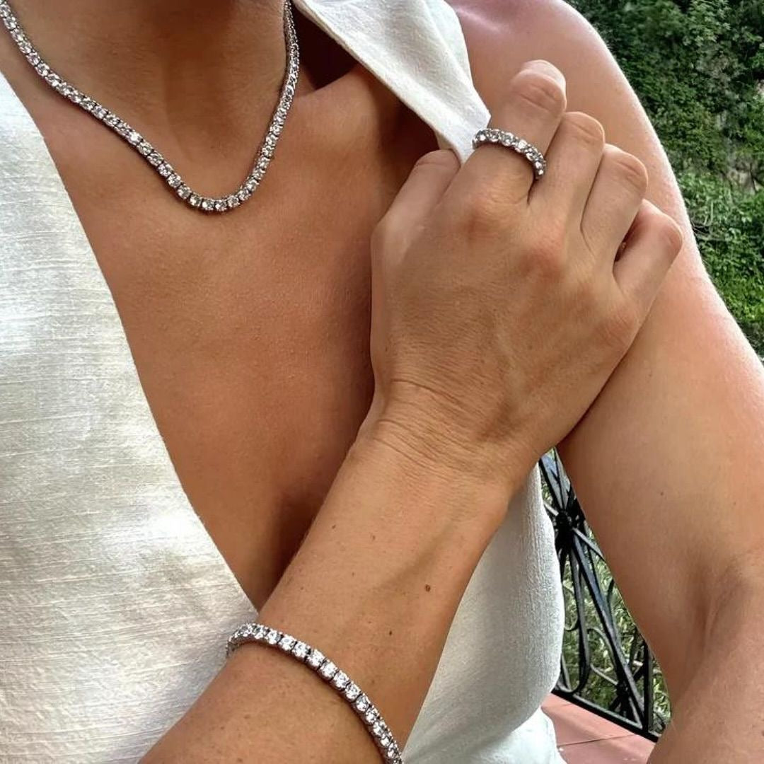 Timeless Tennis Bracelet with hand-set D Color VVS Moissanite in 18k Gold Vermeil